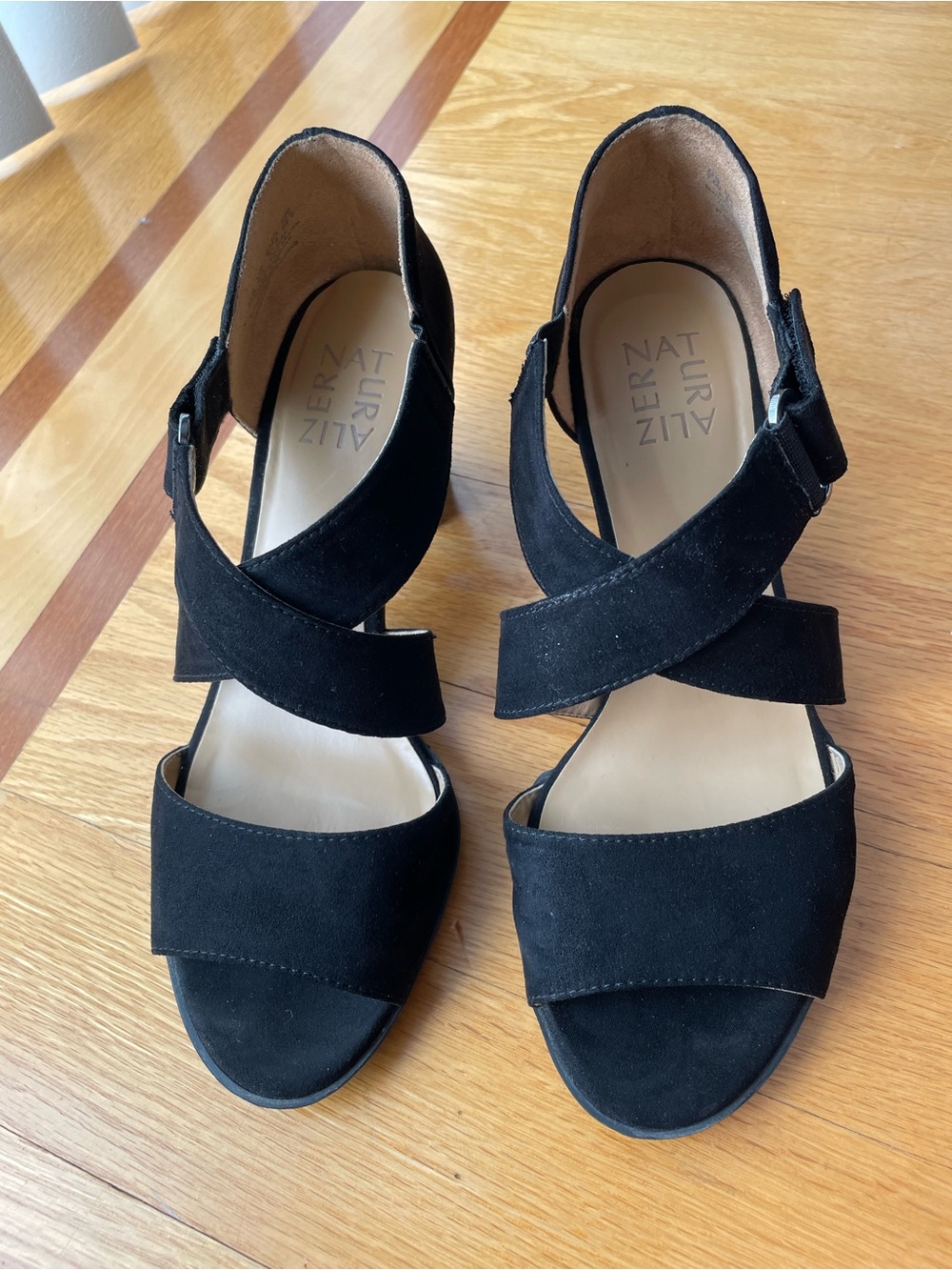 Naturalizer Black Crisscross Suede Sandals with Buckle